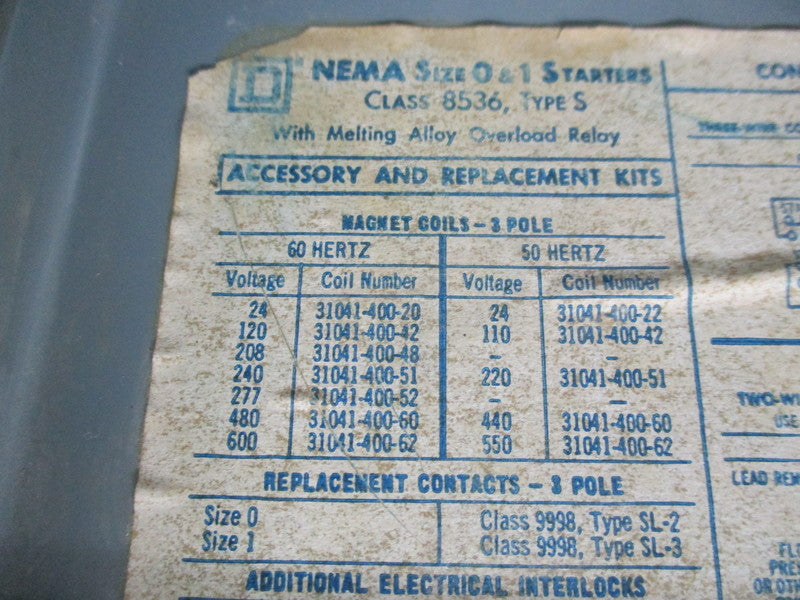 SQUARE D 8538SBG11 SER.A W/9001B39 SER.B MOTOR STARTER 30A  UNMP