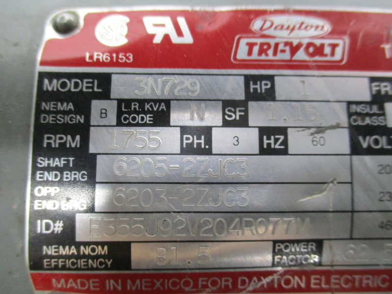 DAYTON 3N729 MOTOR 1 HP 1755 RPM   UNMP