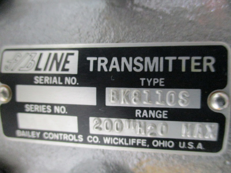 BAILEY BK8110S PRESSURE TRANSMITTER 0-200IN/H2O  NSNP