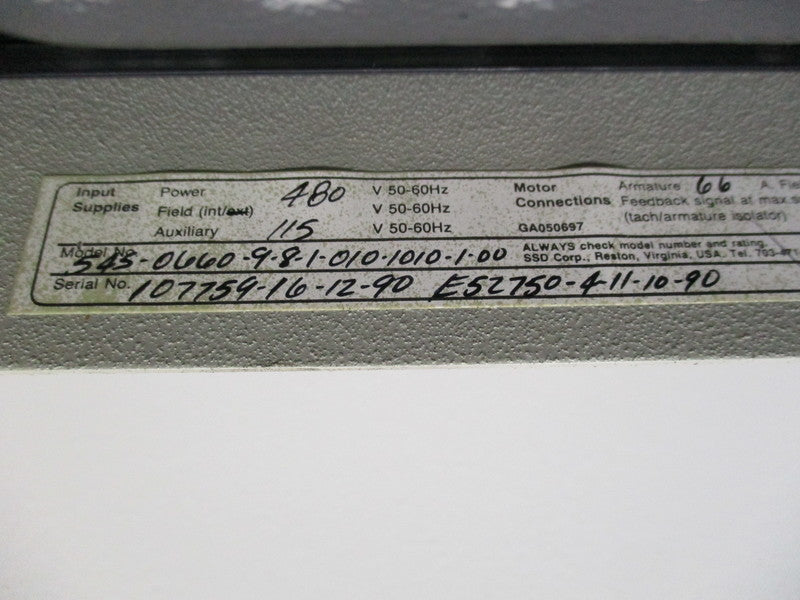 SSD 545-0660-9-8-1-010-1010-1-00 DC DRIVE  UNMP