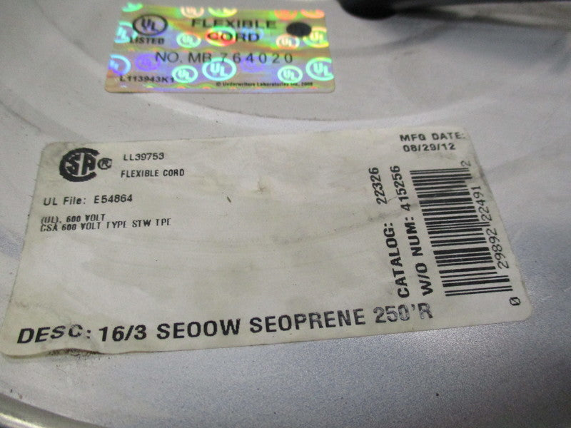 COLEMAN CABLE 22326 16/3 SEOOW SEOPRENE 250'R CORD  NSNP