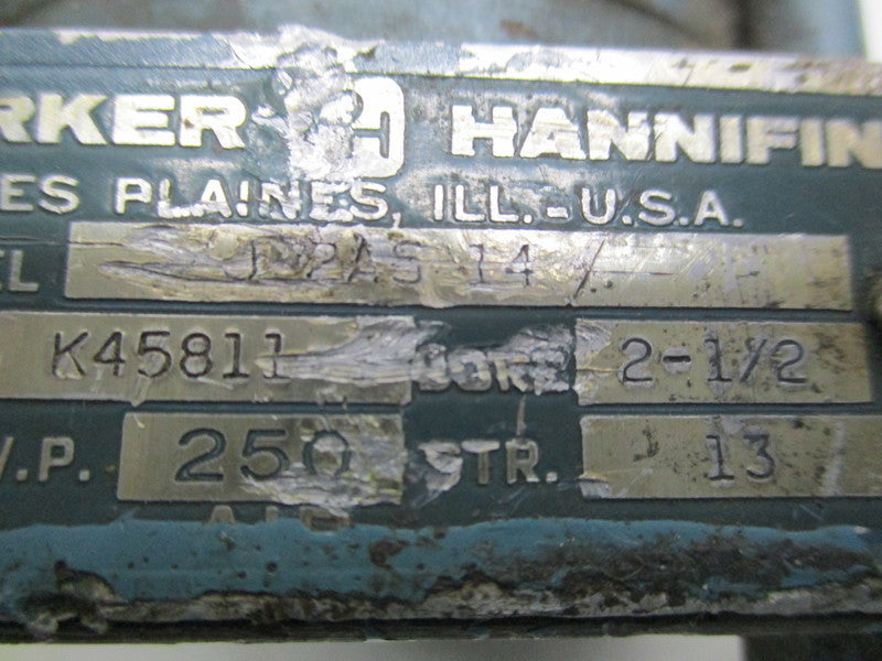 PARKER HANNAFIN J2AS14 PNUEMATIC CYLINDER 2.5IN BORE 13IN STROKE 250PSI  UNMP