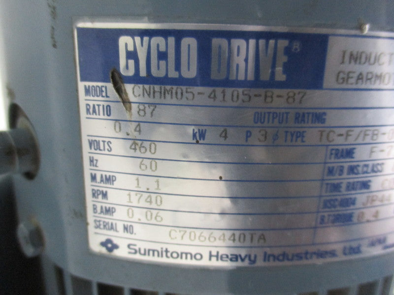 SUMITOMO CNHM05-4105-B-87 RATIO: 87 INDUCTION GEARMOTOR  NSNP