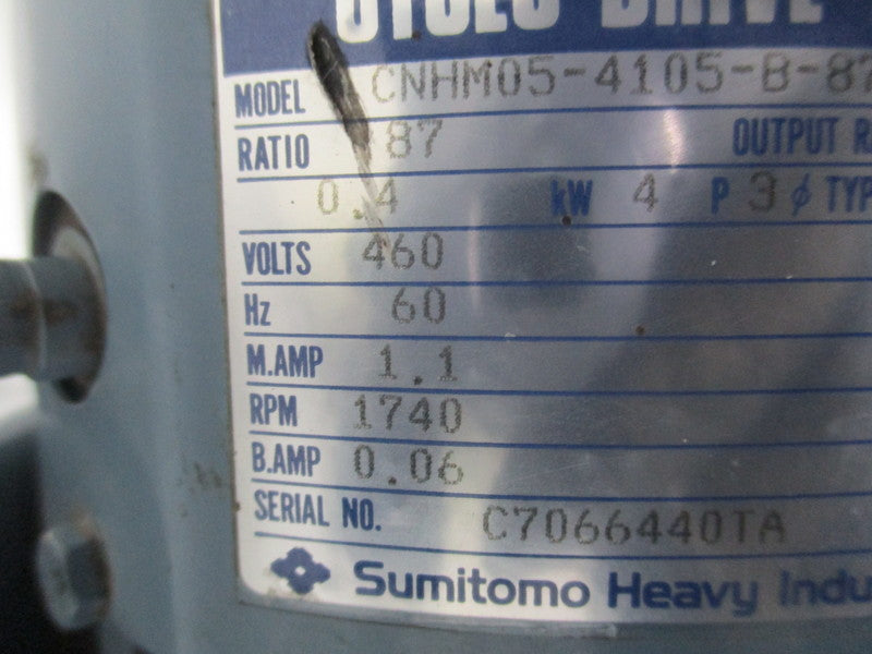 SUMITOMO CNHM05-4105-B-87 RATIO: 87 INDUCTION GEARMOTOR  NSNP