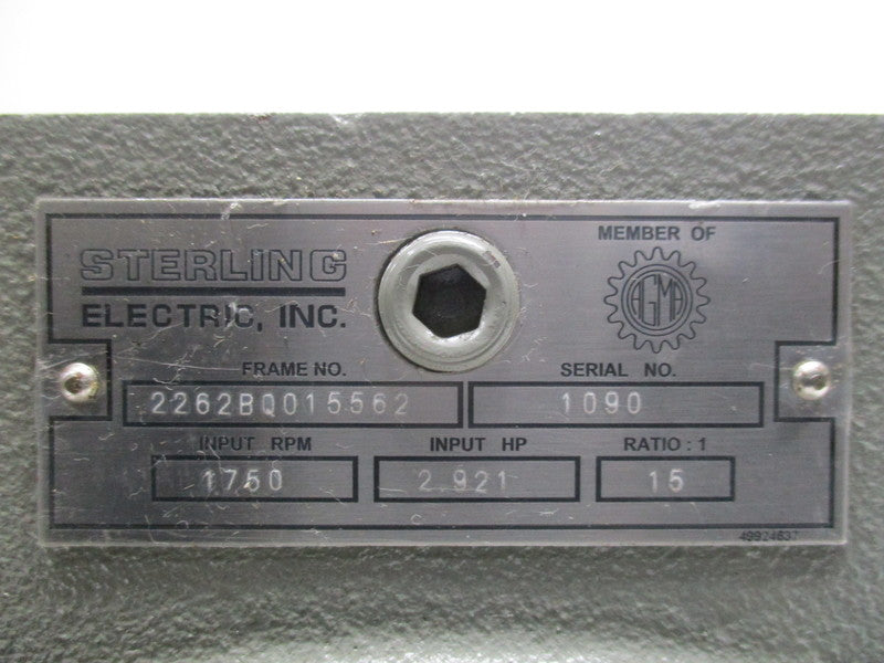STERLING ELECTRIC 2262BQ015562 WORM SPEED REDUCER   UNMP