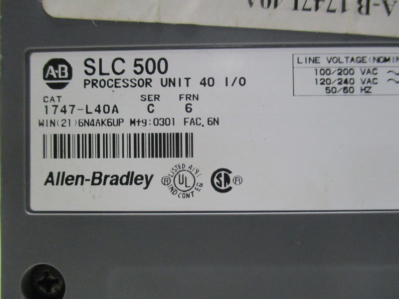 INDUSTRIAL SPARE PART SLC 500 1747-L40A SER. C F/W 6 PROCESSOR (AS PICTURED)  UNMP