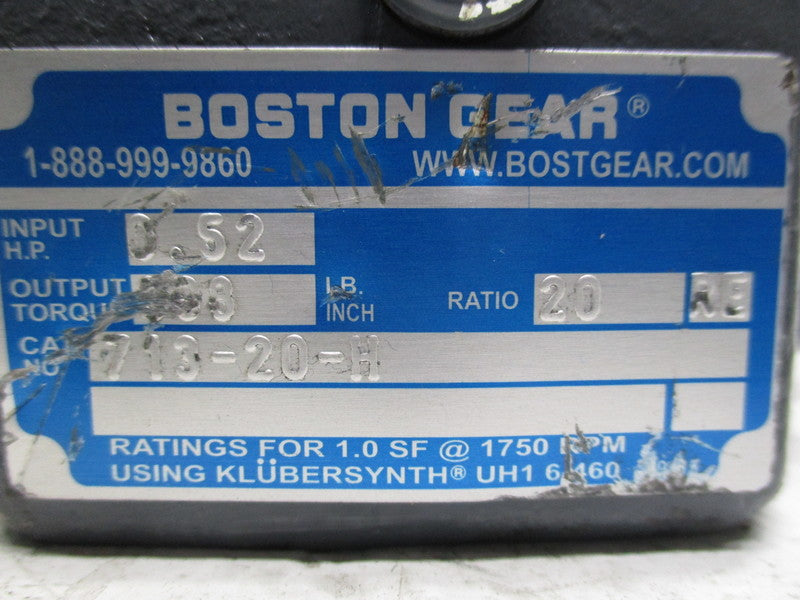 BOSTON GEAR 713-20-H RATIO 20 RE WORM GEAR SPEED REDUCER  UNMP