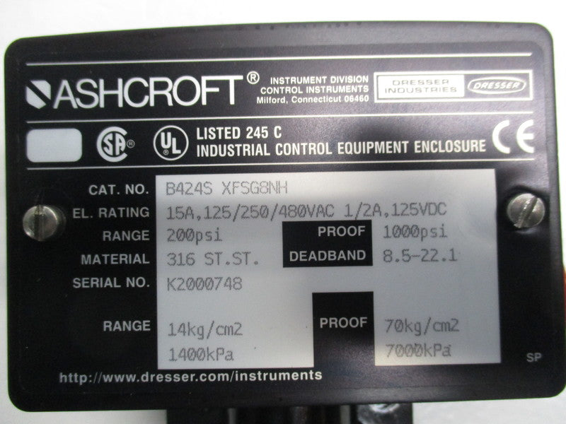 ASHCROFT B424SXFSG8NH PRESSURE SWITCH  UNMP
