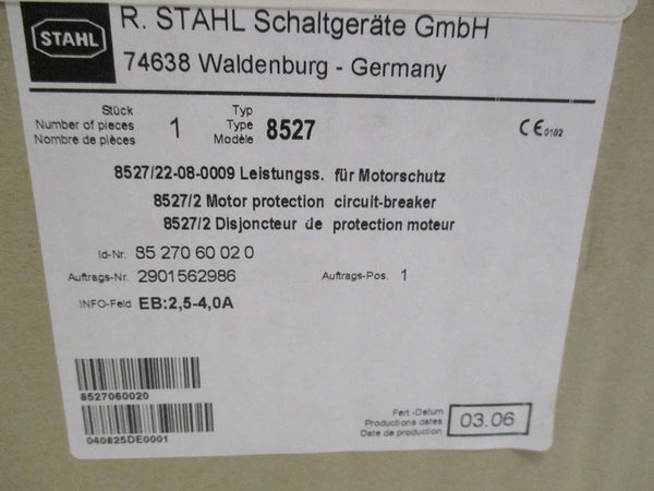 STAHL 8527/22-08-0009 MOTOR PROTCTION CIRCUIT BREAKER  NSMP