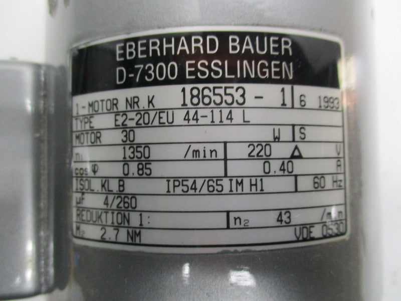 EBERHARD BAUER D-7300 GEARMOTOR E2-20/EU44-114L  UNMP