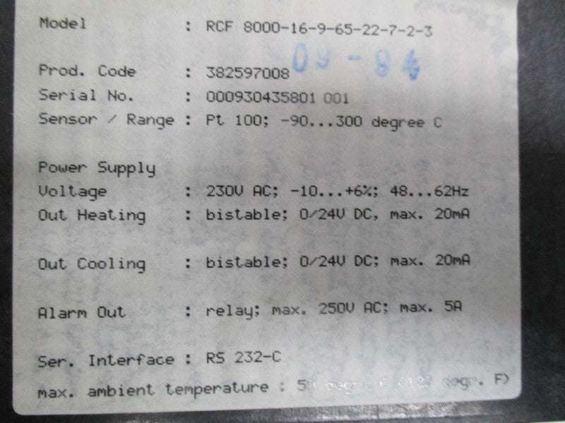 DIGITEMP RCF8000-16-9-65-22-7-2-3 MC8000 230V 48/62HZ  UNMP