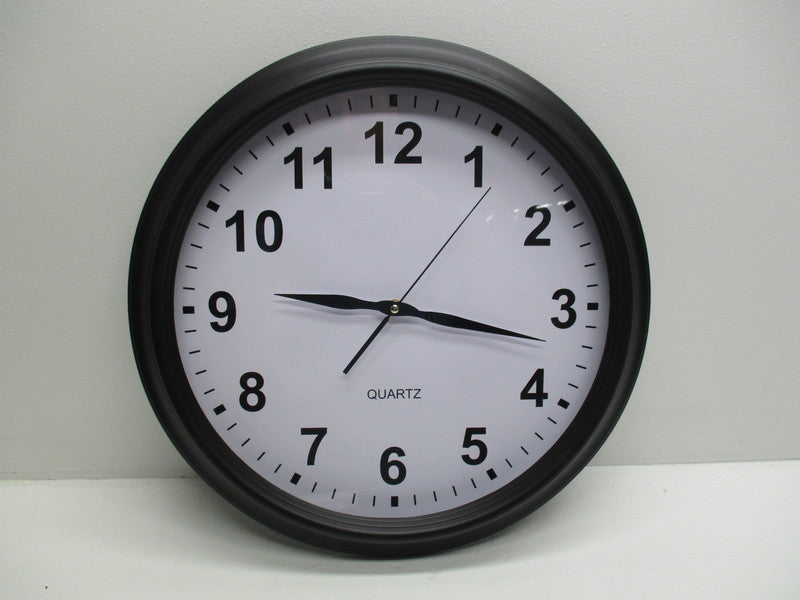 HYBO M6618 QUARTZ 16-1/4" WALL CLOCK (WHITE FACE/BLACK CASE)  NSMP