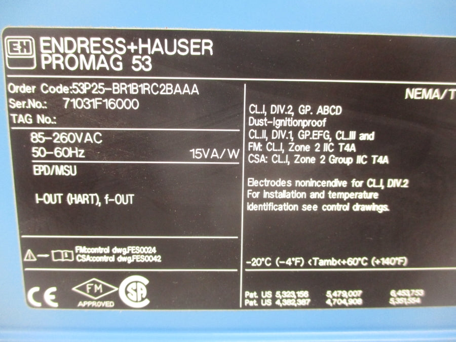 ENDRESS HAUSER 53P25-BR1B1RC2BAAA 85-260VAC UNMP