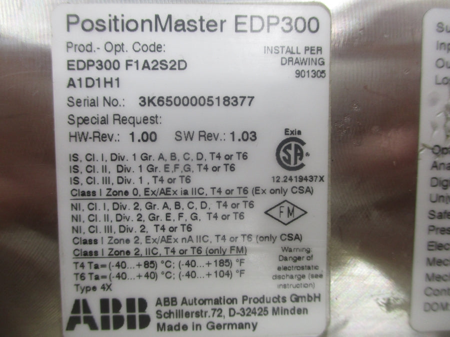 ABB EDP300 F1A2S2DA1D1H1 REV. 1.03 NSNP