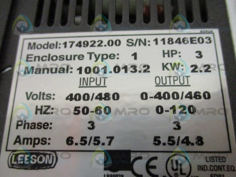 LEESON 174922.00 ADJUSTABLE SPEED AC MOTOR CONTROL UNMP