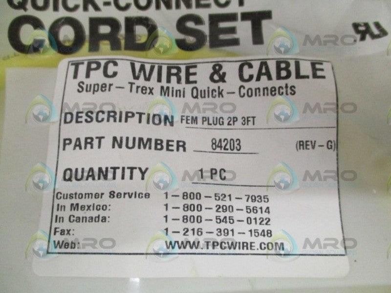 TPC WIRE & CABLE 84203 FEMALE PLUG 3FT NSMP