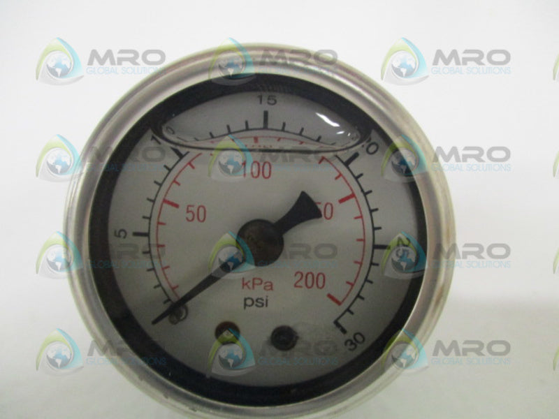 GRAINGER 169856A P1559LG PRESSURE GAUGE 1-1/2" 30PSI/200KPA NSMP