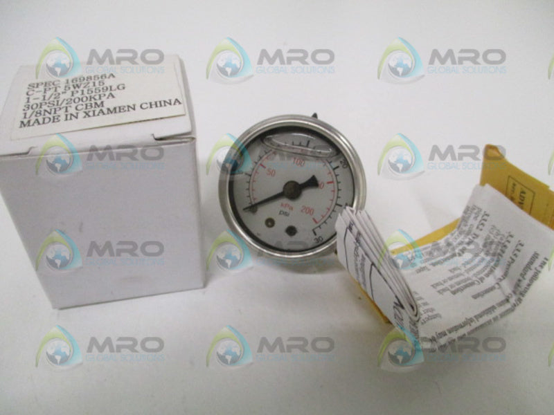 GRAINGER 169856A P1559LG PRESSURE GAUGE 1-1/2" 30PSI/200KPA NSMP