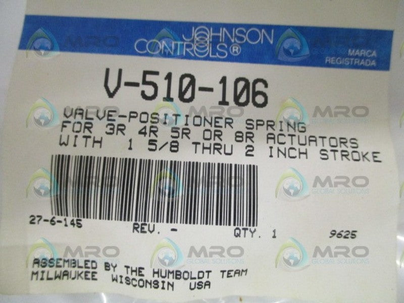 JOHNSON CONTROLS V-510-106 VALVE-POSITIONER SPRING NSMP