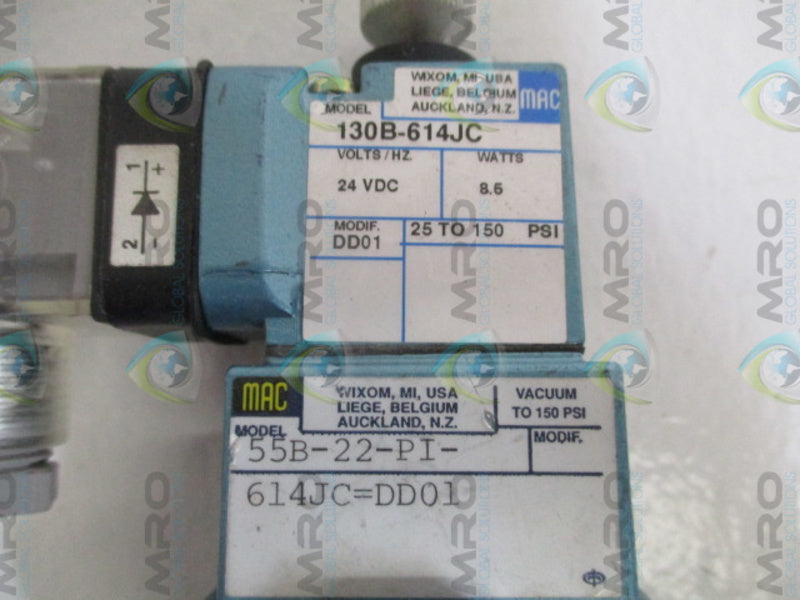 MAC 55B-22-PI-614JC=DD01 SOLENOID VALVE 24VDC 25-150 PSI NSNP