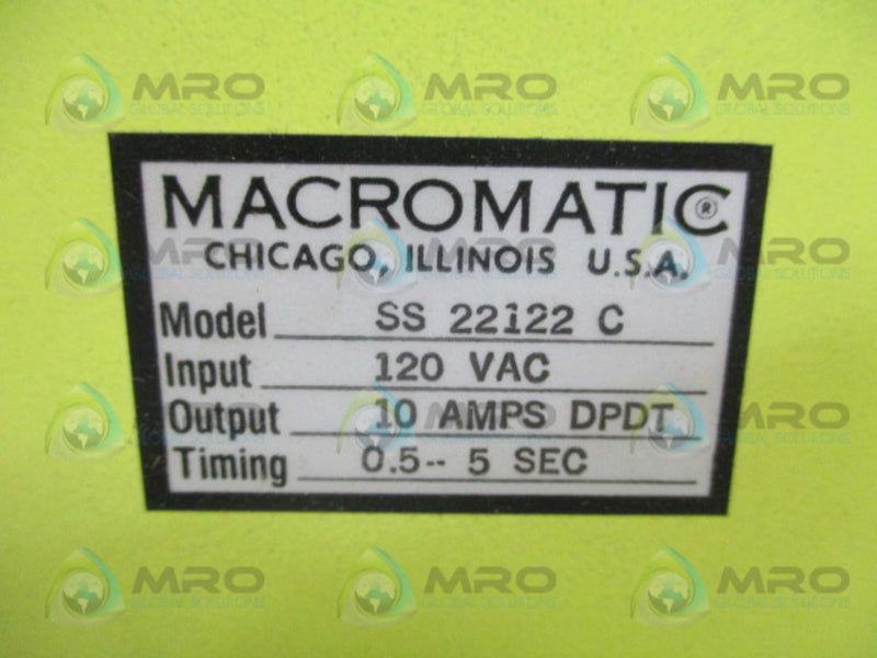 MACROMATIC SS22122C SOLID STATE TIME DELAY RELAY .05-5 SEC. NSMP