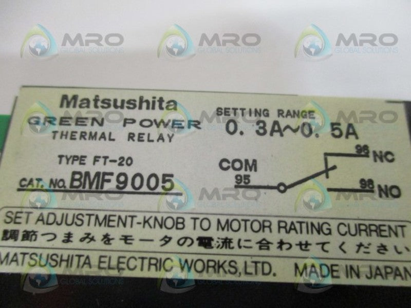 MATSUSHITA FT-20 BMF9005 THERMAL RELAY 0.3-0.5A NSMP