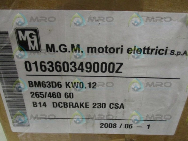 MGM BM63D6 ELECTRIC MOTOR (AS PICTURED-DENT) NSMP