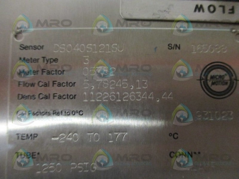 MICRO MOTION DS040S121SU SANITARY MASS FLOW SENSOR UNMP