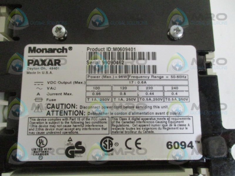 MONARCH PATHFINDER M0609401 BATTERY CHARGER (NO POWER CORD) UNMP