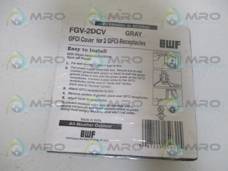 BWF FGV-2DCV GRAY RECEPTACLE COVER NSMP