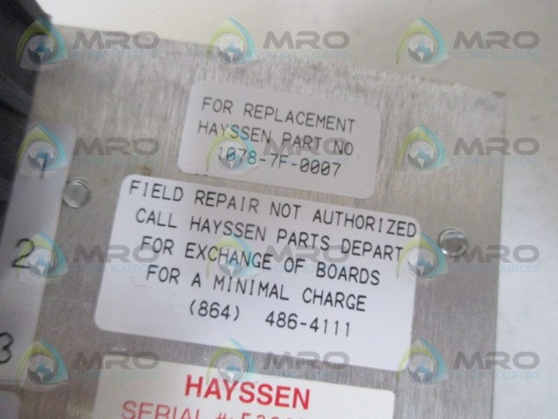HAYSSEN 1078-7F-0007 SWITCH BOARD HEATER CONTROL NSNP