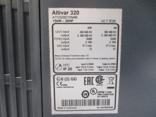 SCHNEIDER ELECTRIC ATV320D15N4B 380-500V 47.3A UNMP