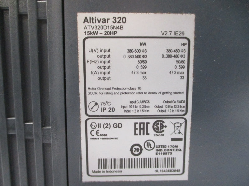 SCHNEIDER ELECTRIC ATV320D15N4B 380-500V 47.3A UNMP