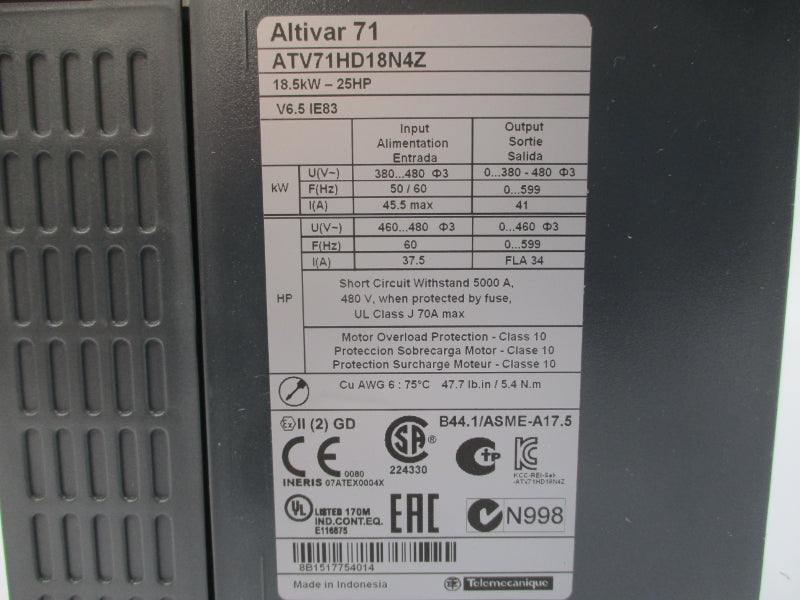 SCHNEIDER ELECTRIC ATV71HD18N4Z 380-480V 45.5A NSNP