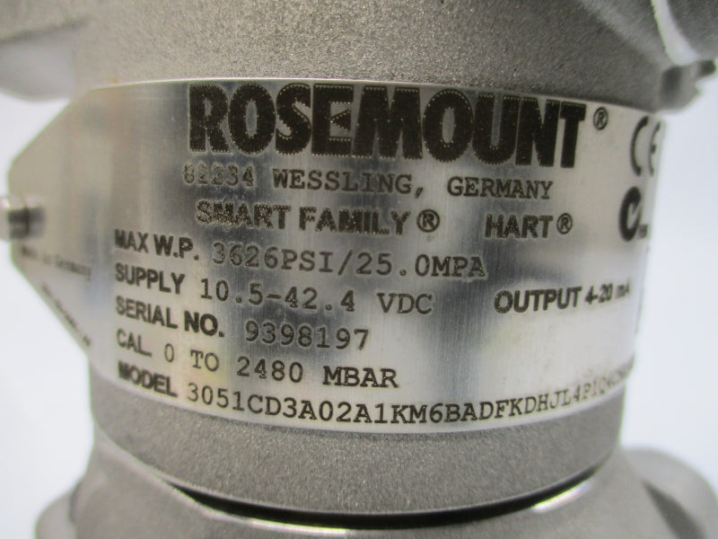 ROSEMOUNT 3051CD3A02A1KM6BADFKDHJL4P1Q4CNA9034 10.5-42.4VDC 3626PSI NSNP