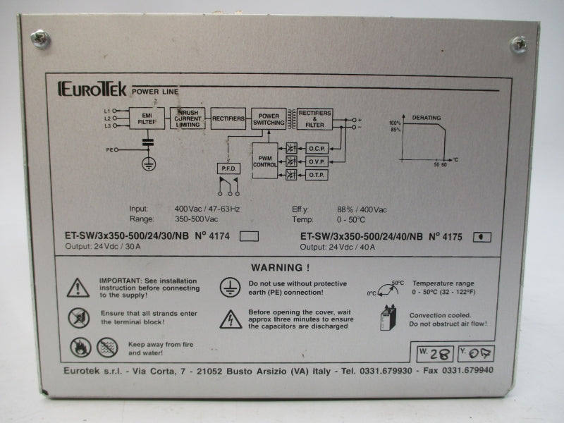 EUROTEK ET-SW/3X350-500/24/30/NB 400VAC 30A (AS PICTURED) NSNP