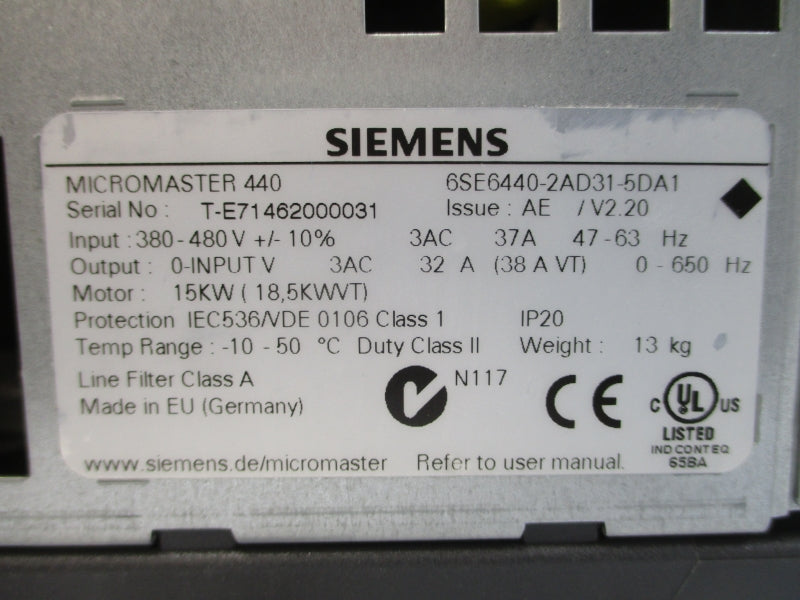 SIEMENS 6SE6440-2AD31-5DA1 380-480V 37A NSNP