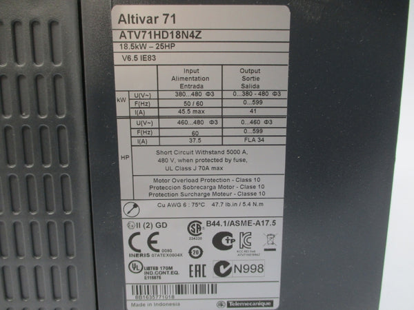 SCHNEIDER ELECTRIC ATV71HD18N4Z 380-480V 45.5A UNMP