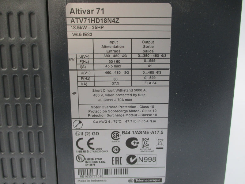 SCHNEIDER ELECTRIC ATV71HD18N4Z 380-480V 45.5A UNMP