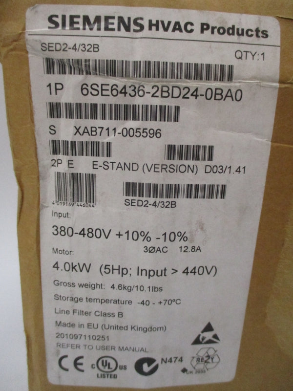 SIEMENS 6SE6436-2BD24-0BA0 380-480V 12.8A NUPI