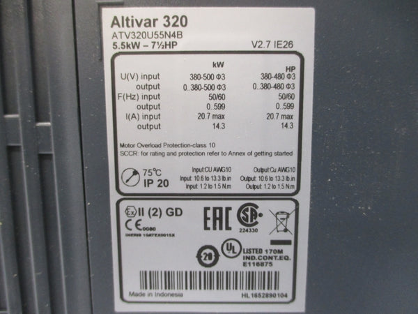 SCHNEIDER ELECTRIC ATV320U55N4B 380-500V 14.3A UNMP