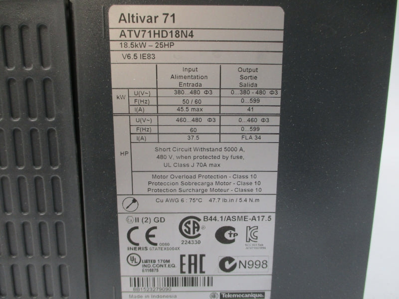 SCHNEIDER ELECTRIC ATV71HD18N4 380-480V 45.5A UNMP