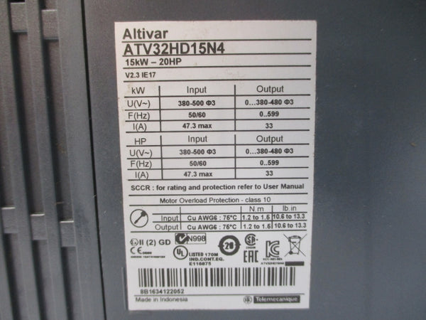 SCHNEIDER ELECTRIC ATV32HD15N4 380-500V 47.3A UNMP