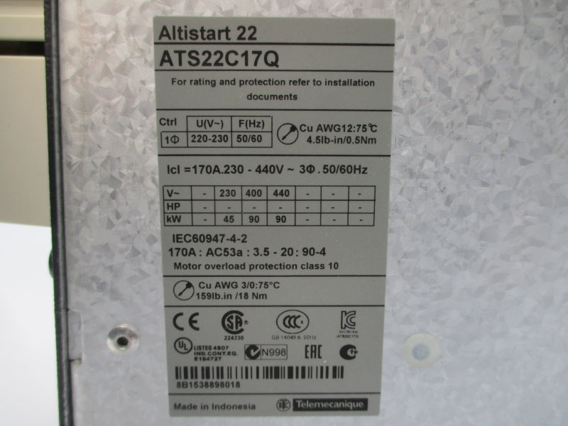 SCHNEIDER ELECTRIC ATS22C17Q 230-440V 170A UNMP