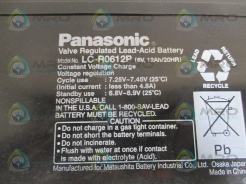 PANASONIC LC-R0612P VALVE REGULATED LEAD-ACID BATTERY UNMP