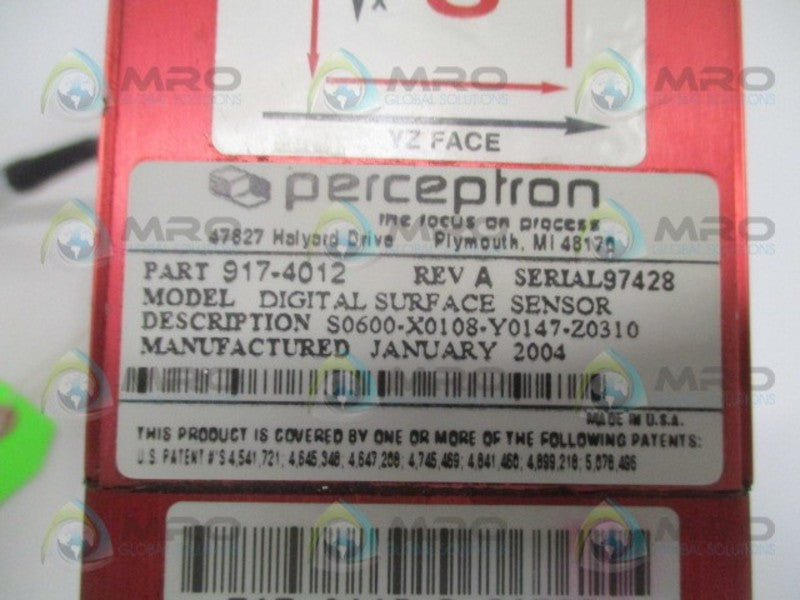 PERCEPTRON 917-4012 S0600-X010B-Y0147-Z0310 DIGITAL SENSOR (REPAIRED) UNMP