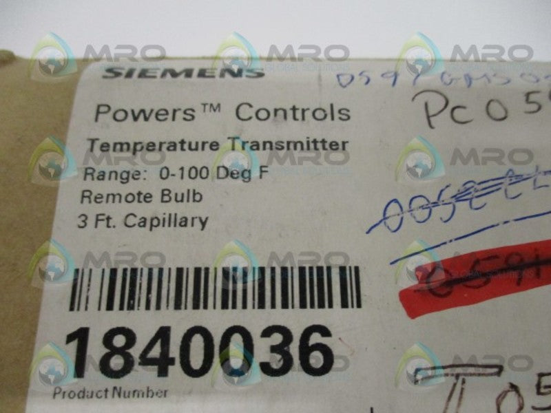 SIEMENS 184-0036 1840036 TEMPERATURE TRANSMITTER 0-100F NSMP