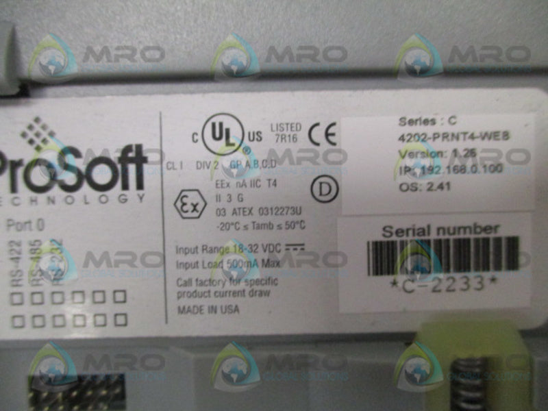 PROSOFT TECHNOLOGY 4202-PRNT4-WEB COMUNICATION MODULE  NSMP