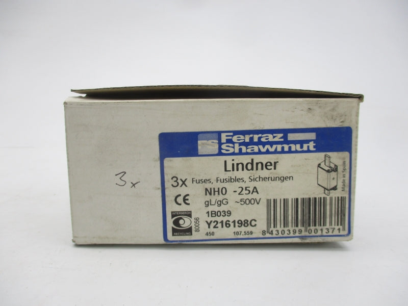 FERRAZ SHAWMUT NH0-25A 1B039 500V 25A (PKG OF 3) NSMP