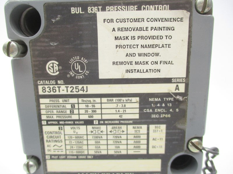 ALLEN BRADLEY 836T-T254J SER. A 600VAC NSNP